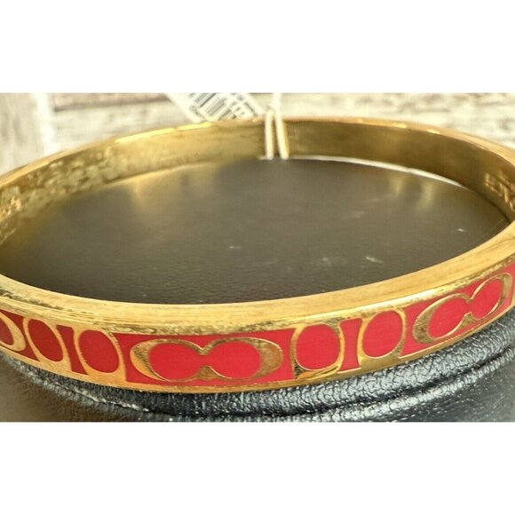 COACH Letter C LOGO Signature Red Enamel Gold Tone Bangle Bracelet Size 7 3/4” - Picture 1 of 7